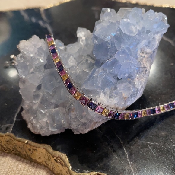 8ct created rainbow sapphire tennis bracelet - Picture 3 of 11